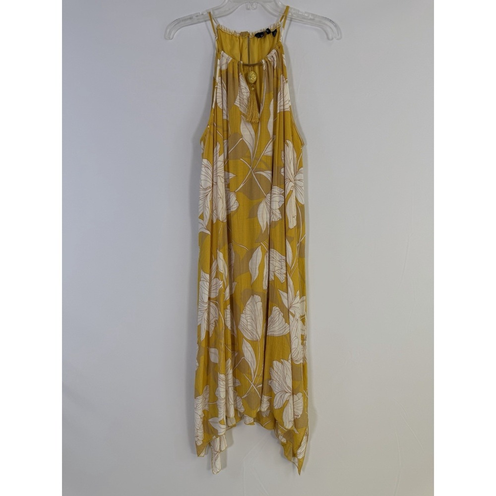 Mille Gabrielle Yellow Floral‎ Halter Midi Dress Women's Sleeveless Summer Sz L